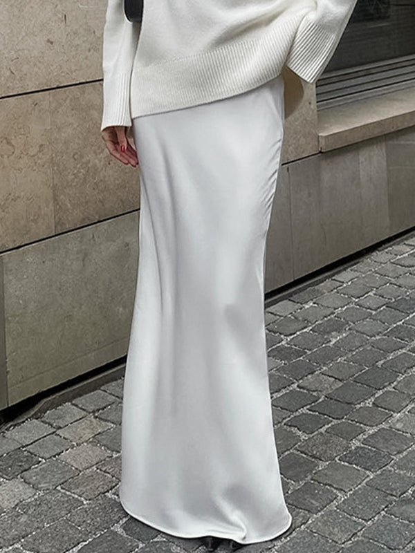 WHITE SATIN MAXI SKIRT Y2K VERSATILE MAXI SKIRT