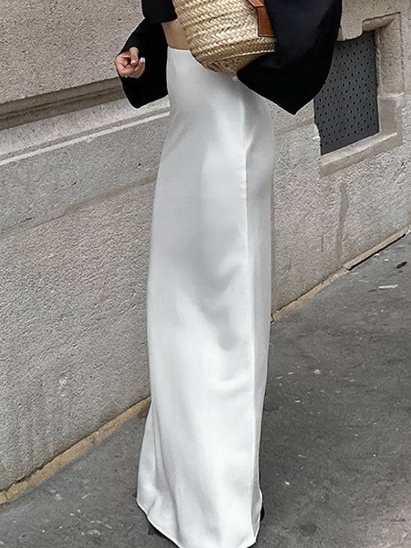 WHITE SATIN MAXI SKIRT Y2K VERSATILE MAXI SKIRT