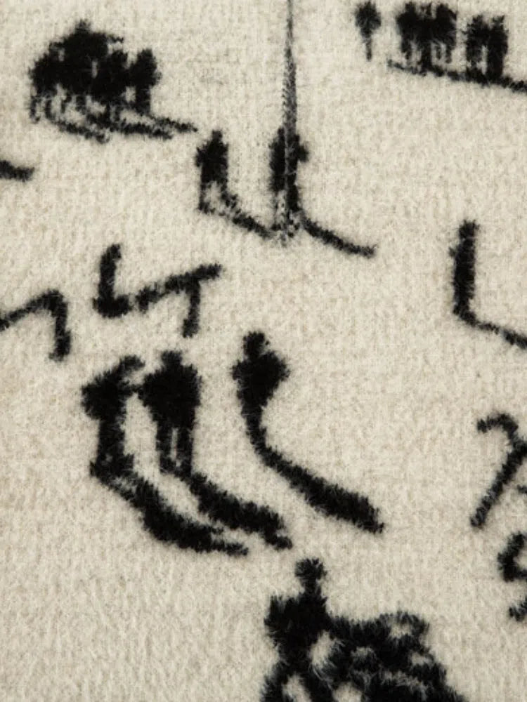 WHITE SKI-THEMED SWEATER WITH MOHAIR WINTER ZIPPER