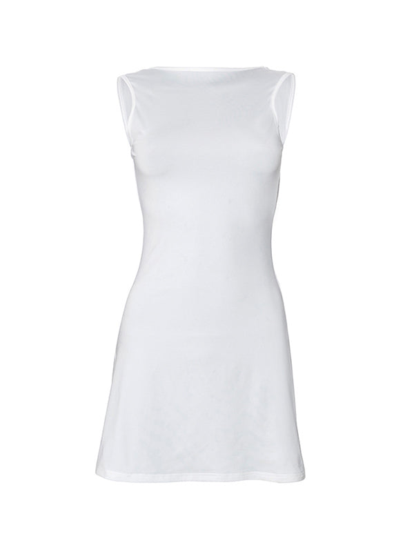 WHITE SLEEVELESS MINI DRESS CUTE MINI DRESS CASUAL Y2K