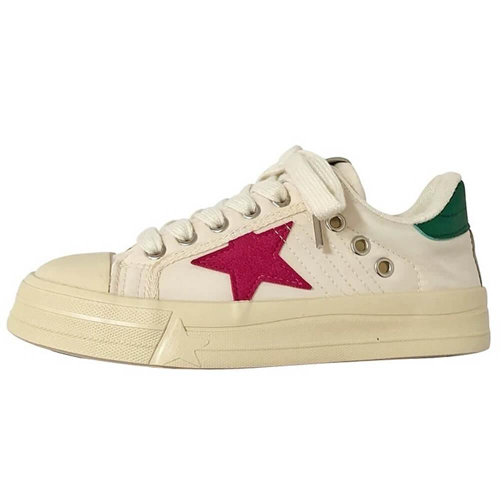 WHITE SNEAKERS WITH RED STAR PAIR FOR MEN AND WOMEN