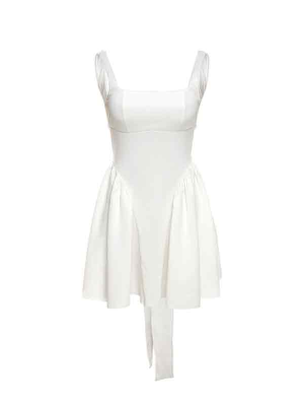 WHITE SQUARE-NECK MINI DRESS WITH SLIM FIT AND BACKLESS DESIGN