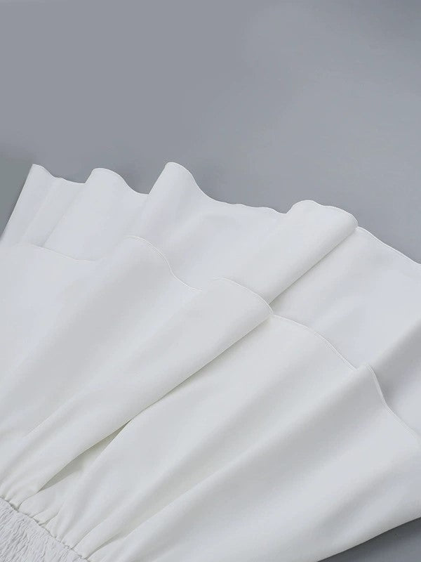 WHITE STRAPLESS TIERED DRESS WITH DOUBLE LAYER IN CHIC OFF-THE-SHOULDER STYLE