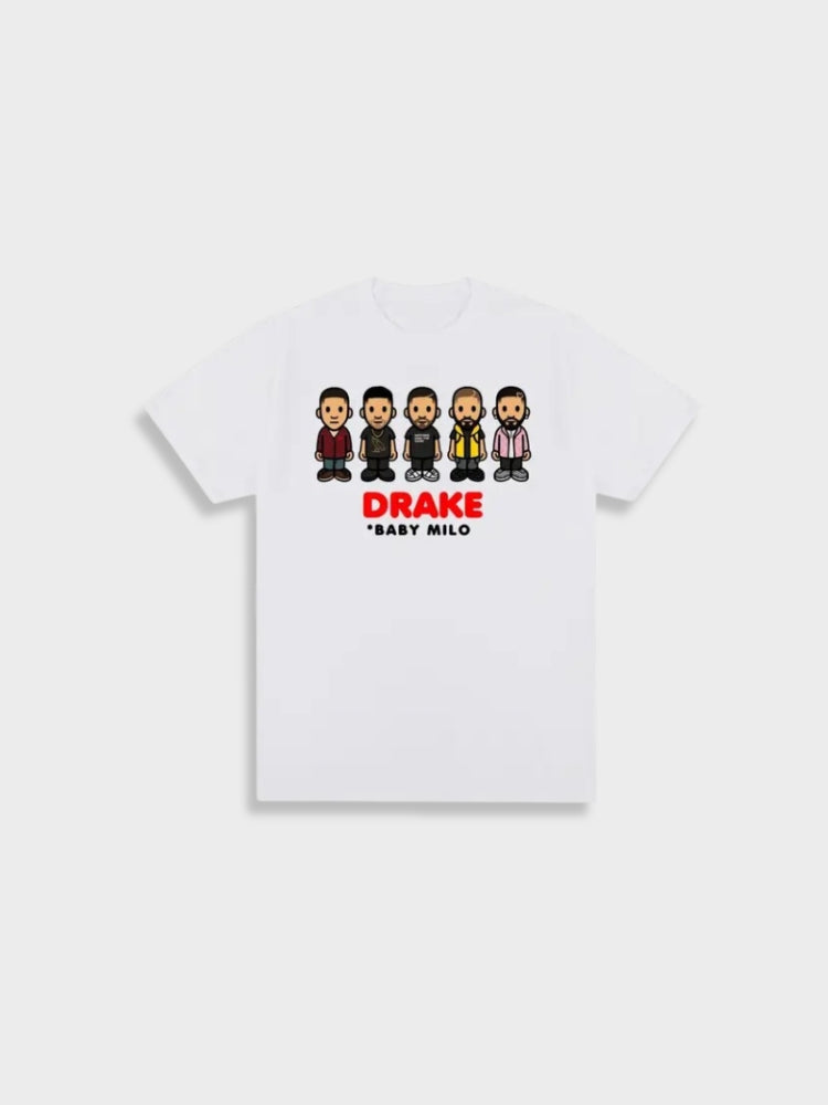 WHITE T-SHIRT WITH CARTOON FIGURES - DRAKE TEE FOR EFFORTLESS STYLE