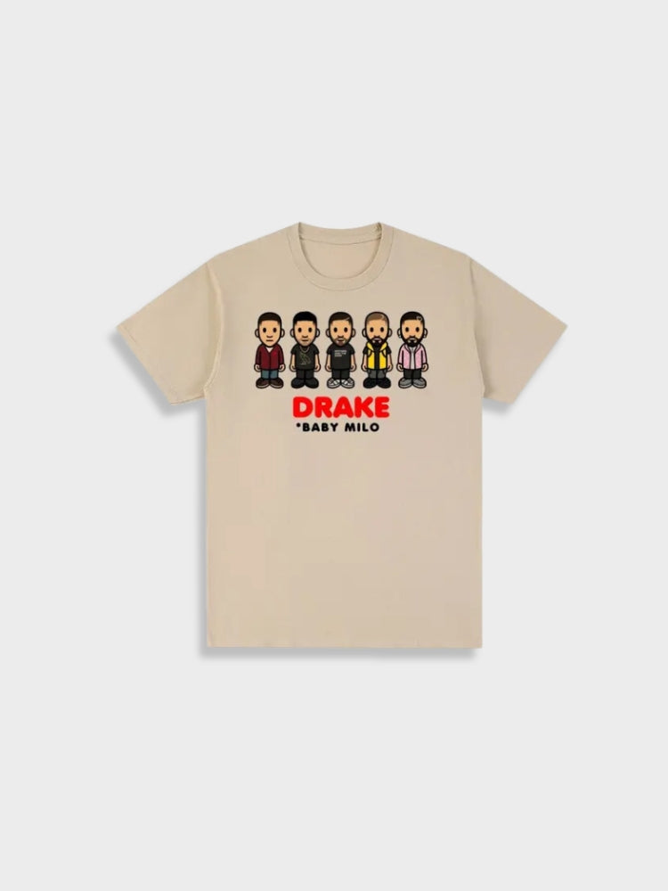 WHITE T-SHIRT WITH CARTOON FIGURES - DRAKE TEE FOR EFFORTLESS STYLE