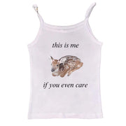 WHITE TANK TOP WITH FAWN GRAPHIC SUMMER CLOTHING FOR WOMEN