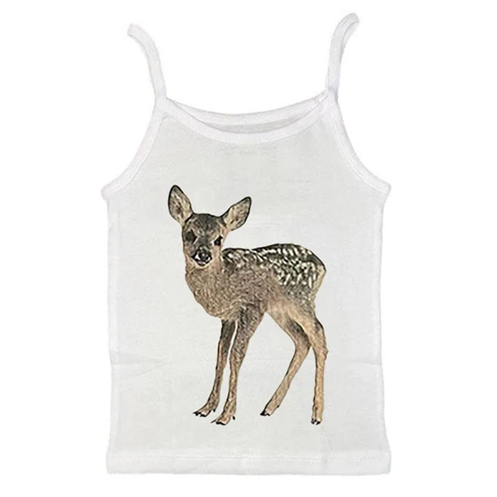 WHITE TANK TOP WITH FAWN PRINT FOR WOMEN