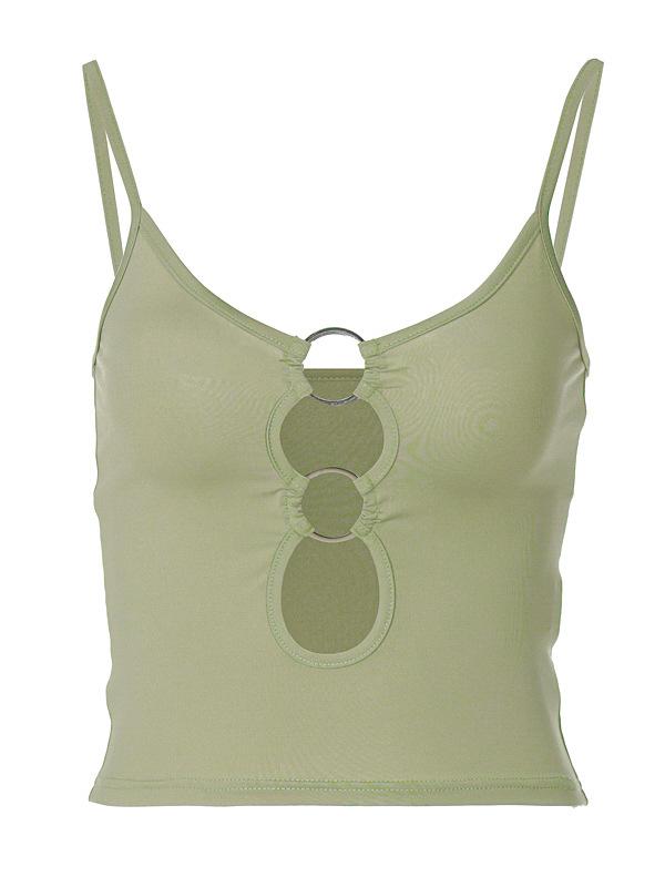 WHITE TANK TOP WITH RING DETAILS SLIM FIT SLEEVELESS DESIGN