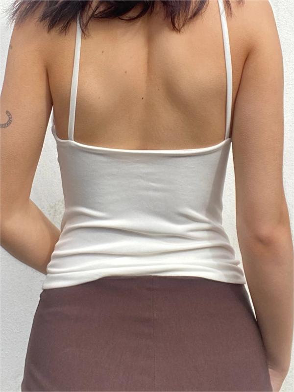 WHITE TANK TOP WITH RING DETAILS SLIM FIT SLEEVELESS DESIGN