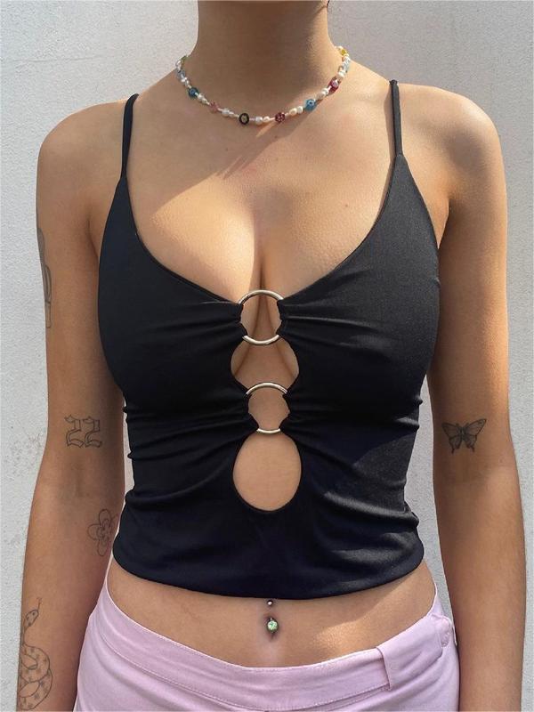 WHITE TANK TOP WITH RING DETAILS SLIM FIT SLEEVELESS DESIGN