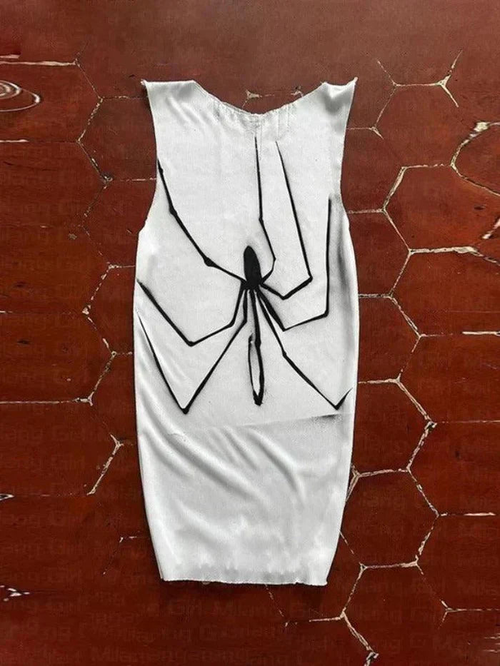 WHITE TANK TOP WITH SPIDER PRINT DESIGN