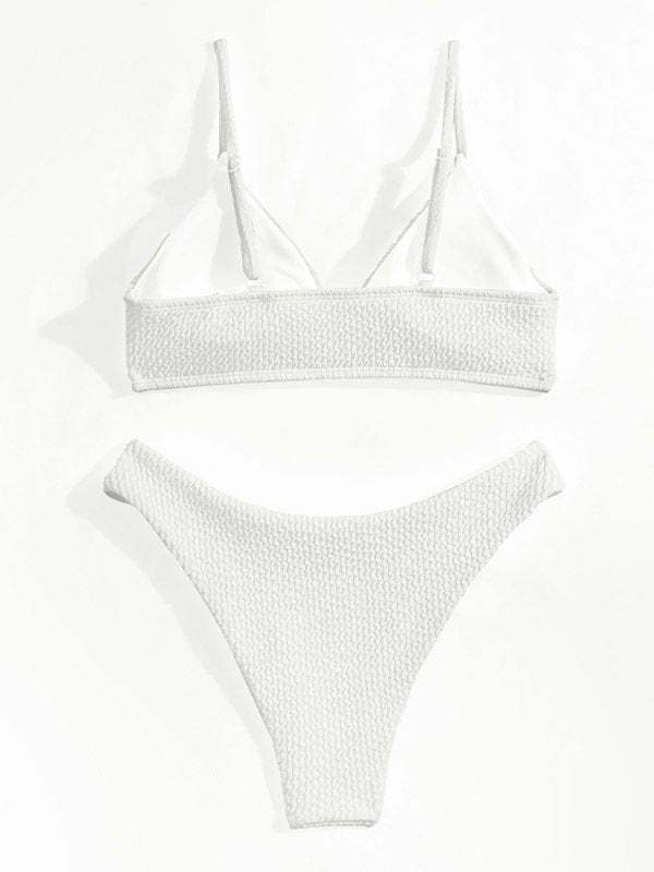 WHITE TEXTURED BIKINI SET WITH ADJUSTABLE STRAPS AND SLIM FIT DESIGN