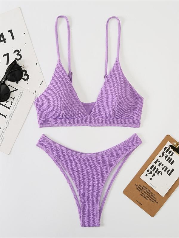 WHITE TEXTURED BIKINI SET WITH ADJUSTABLE STRAPS AND SLIM FIT DESIGN