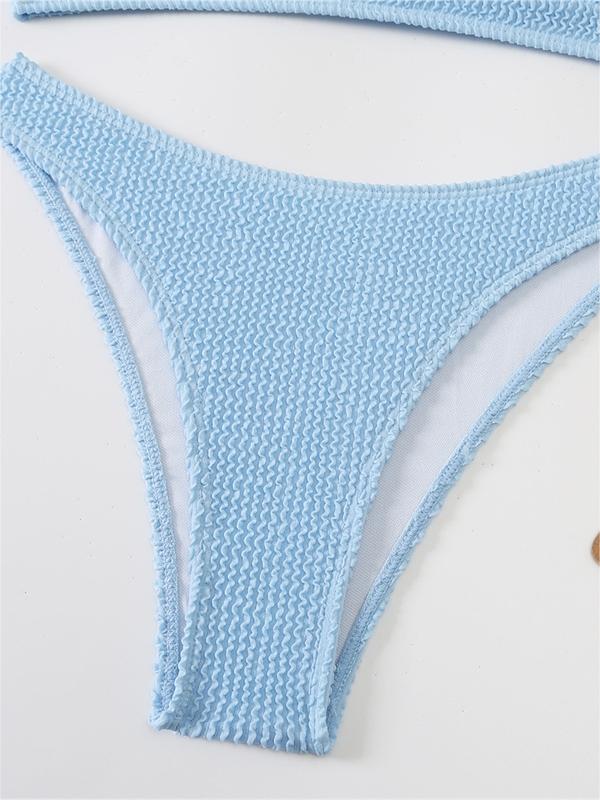 WHITE TEXTURED BIKINI SET WITH PLAIN SMOCKED V-NECK