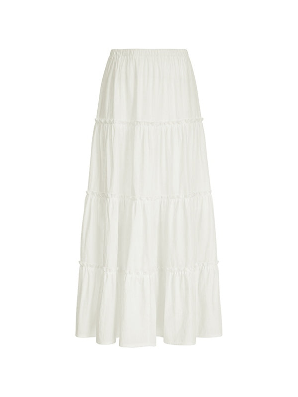 WHITE TIERED MAXI SKIRT WITH STUDDED BELT - VINTAGE WHITE TIMELESS STYLE