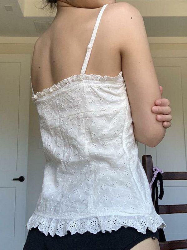 WHITE VINTAGE CAMISOLE - ELEGANT WHITE VINTAGE STYLE TOP