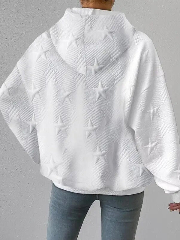 WHITE Y2K OVERSIZED HOODIE WITH STAR JACQUARD PATTERN