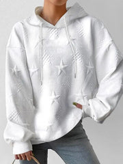 WHITE Y2K OVERSIZED HOODIE WITH STAR JACQUARD PATTERN