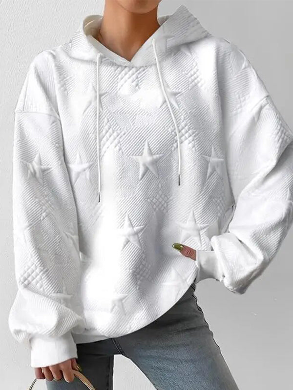 WHITE Y2K OVERSIZED HOODIE WITH STAR JACQUARD PATTERN
