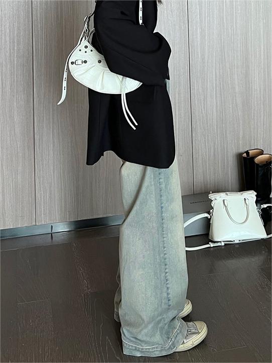 WIDE-LEG ACID-WASH JEANS IN WASHED TENCEL DENIM