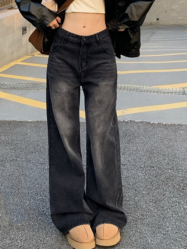 WIDE-LEG BLACK JEANS WITH COMFORTABLE LOOSE FIT IN COTTON BLEND