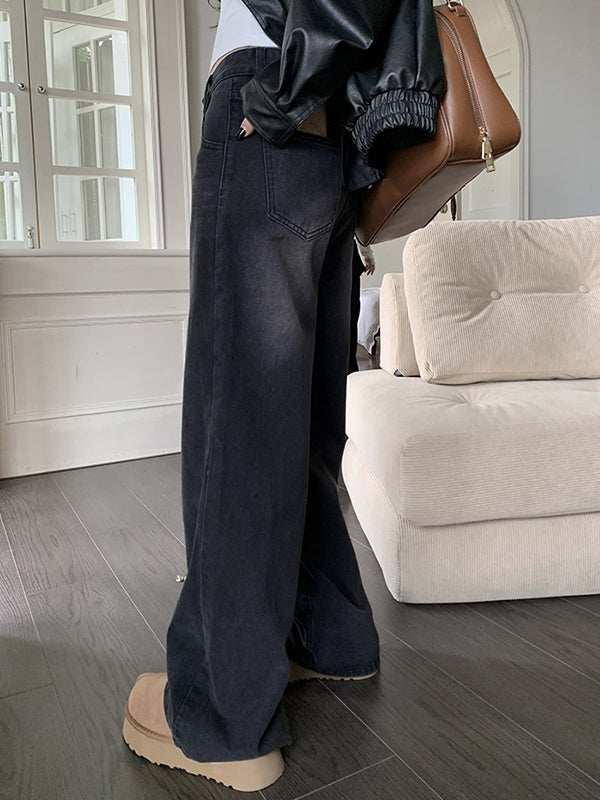 WIDE-LEG BLACK JEANS WITH COMFORTABLE LOOSE FIT IN COTTON BLEND