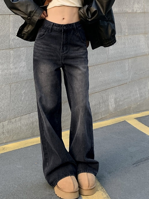 WIDE-LEG BLACK JEANS WITH COMFORTABLE LOOSE FIT IN COTTON BLEND