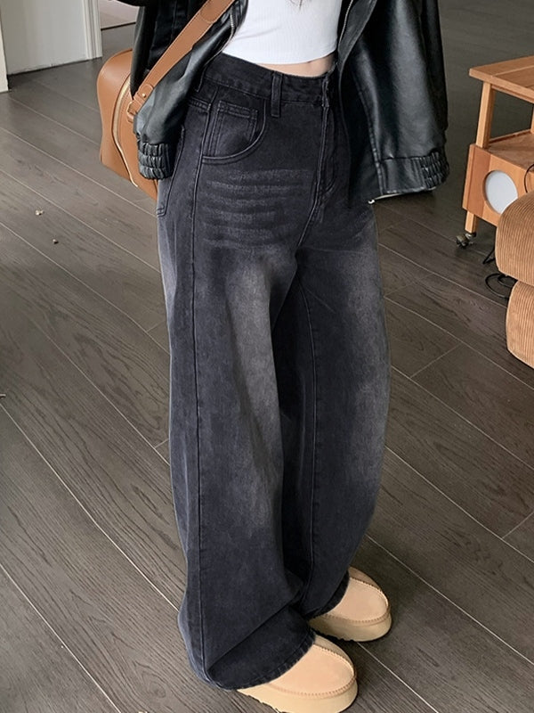 WIDE-LEG BLACK JEANS WITH VINTAGE BLACK WASH LOOSE FIT
