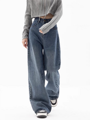 WIDE-LEG BOYFRIEND JEANS IN FADED BLUE - TRENDY CASUAL COTTON BLEND
