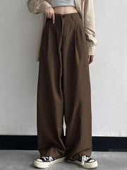 WIDE-LEG BROWN TROUSERS CLASSIC CASUAL STRAIGHT FIT