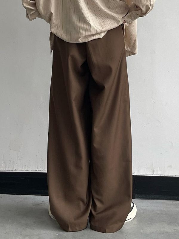 WIDE-LEG BROWN TROUSERS CLASSIC CASUAL STRAIGHT FIT