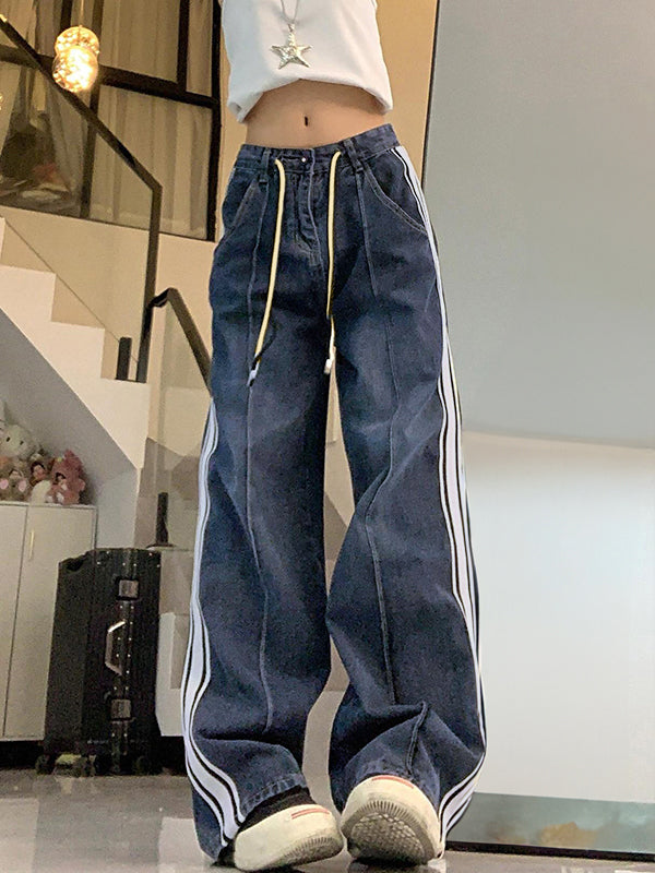 WIDE-LEG DENIM TRACK PANTS WITH FADED BOYFRIEND JEANS STYLE