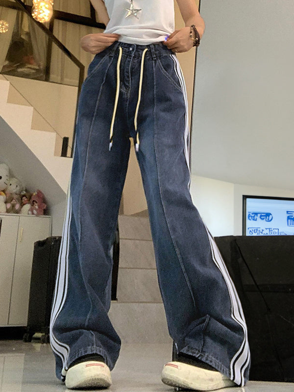 WIDE-LEG DENIM TRACK PANTS WITH FADED BOYFRIEND JEANS STYLE