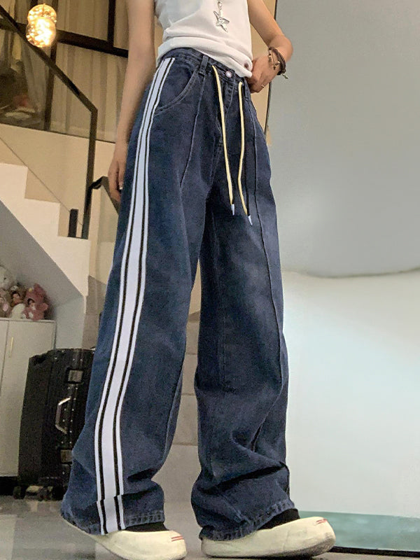 WIDE-LEG DENIM TRACK PANTS WITH FADED BOYFRIEND JEANS STYLE