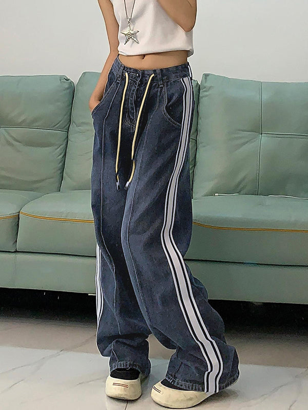 WIDE-LEG DENIM TRACK PANTS WITH FADED BOYFRIEND JEANS STYLE