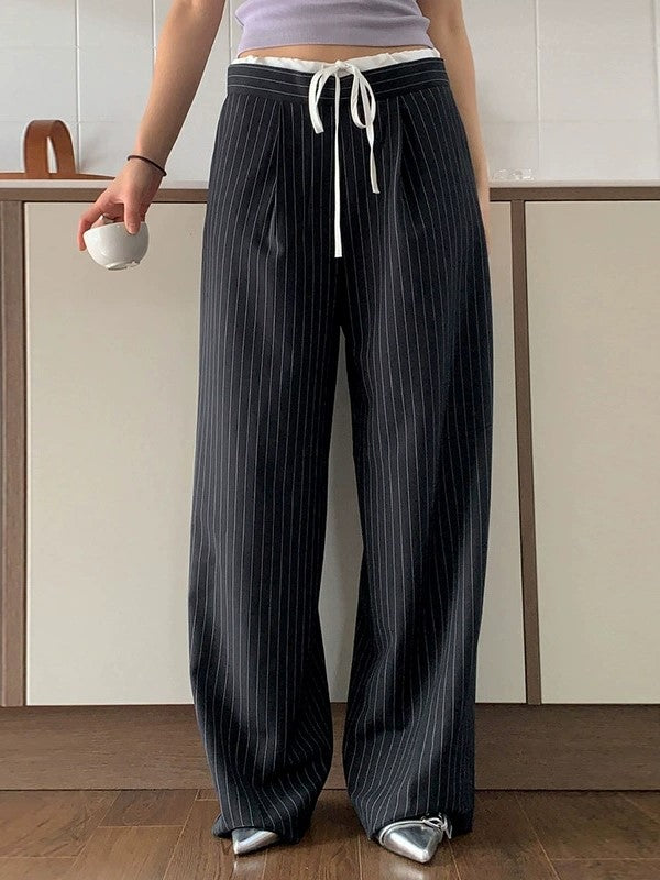 WIDE-LEG DRAWSTRING PANTS WITH VINTAGE PATCHWORK WAIST STRIPE