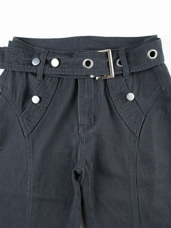 WIDE-LEG GRAY PANTS WITH SPLIT WAISTBAND FOR HIP HOP STYLE