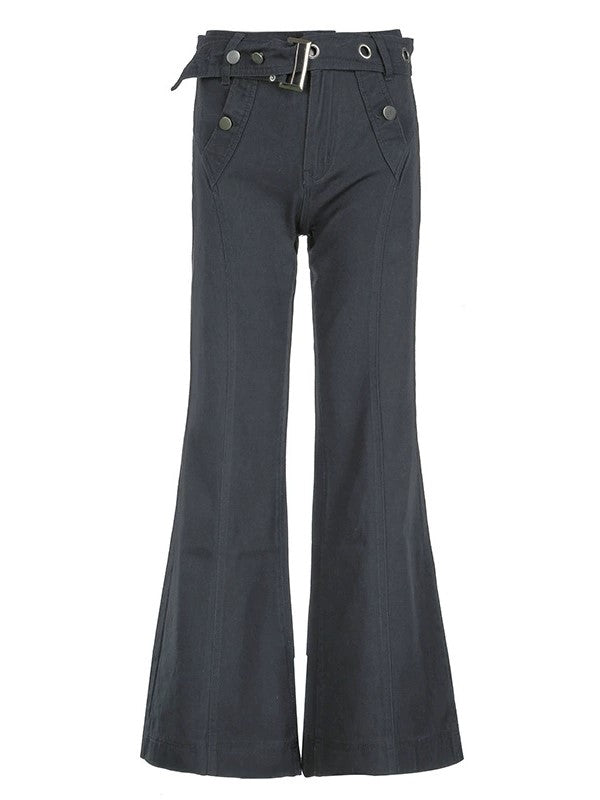 WIDE-LEG GRAY PANTS WITH SPLIT WAISTBAND FOR HIP HOP STYLE