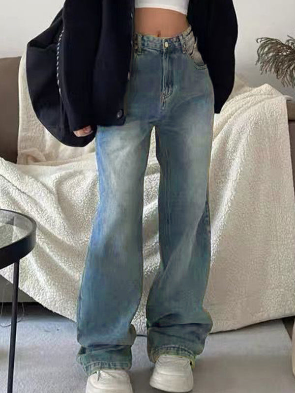 WIDE LEG JEANS BLUE Y2K HIGH WAIST BAGGY LIGHT-WASH STYLE