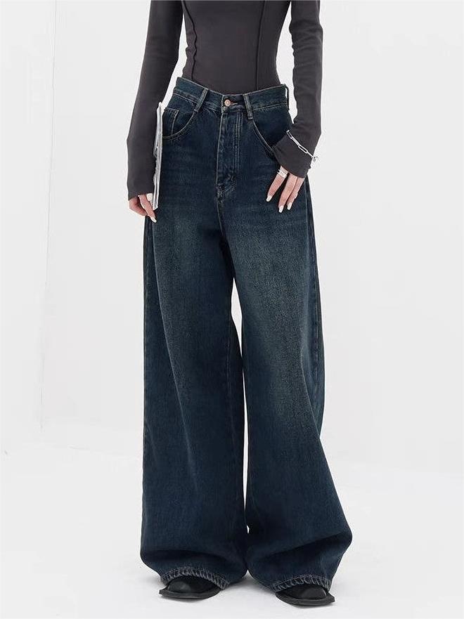 WIDE-LEG JEANS DARK VINTAGE BAGGY STYLE