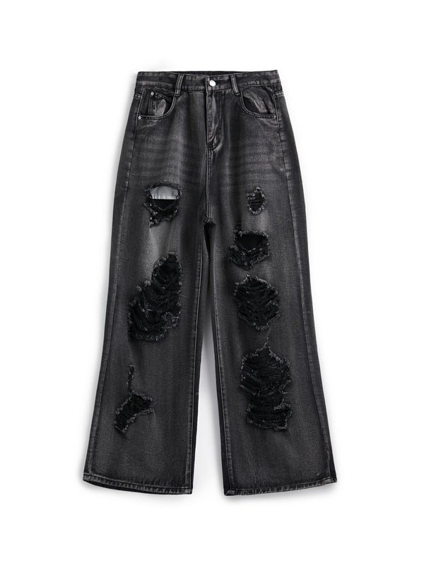 WIDE-LEG JEANS - RIPPED GRAY VINTAGE APPEAL FOR EFFORTLESS STREET STYLE