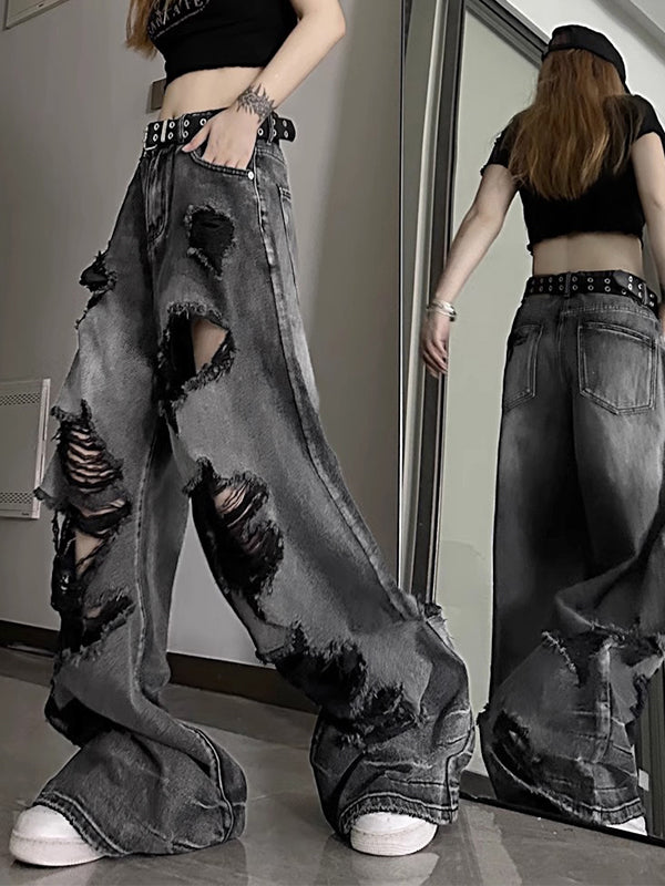 WIDE-LEG JEANS - RIPPED GRAY VINTAGE APPEAL FOR EFFORTLESS STREET STYLE