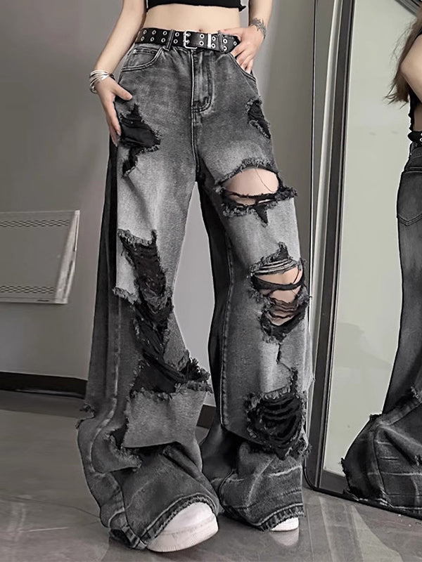 WIDE-LEG JEANS - RIPPED GRAY VINTAGE APPEAL FOR EFFORTLESS STREET STYLE