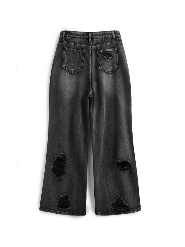 WIDE-LEG JEANS - RIPPED GRAY VINTAGE APPEAL FOR EFFORTLESS STREET STYLE