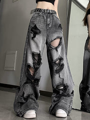 WIDE-LEG JEANS - RIPPED GRAY VINTAGE APPEAL FOR EFFORTLESS STREET STYLE