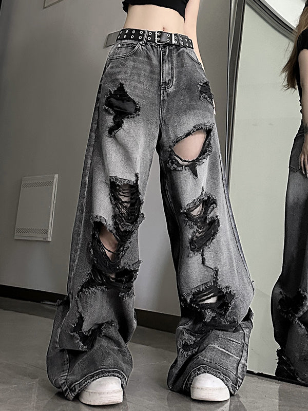WIDE-LEG JEANS - RIPPED GRAY VINTAGE APPEAL FOR EFFORTLESS STREET STYLE