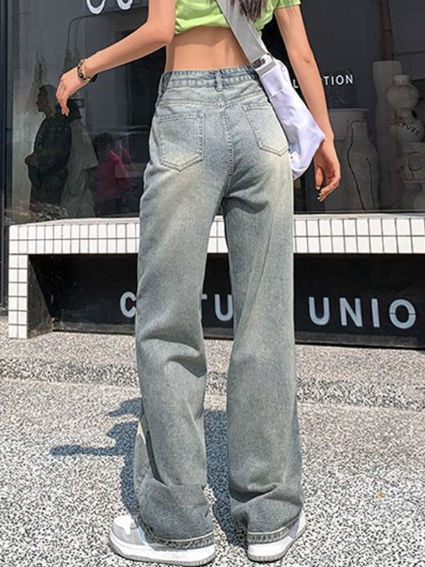 WIDE-LEG JEANS WITH STAR PATTERN IN HIGH WAIST BOYFRIEND FIT