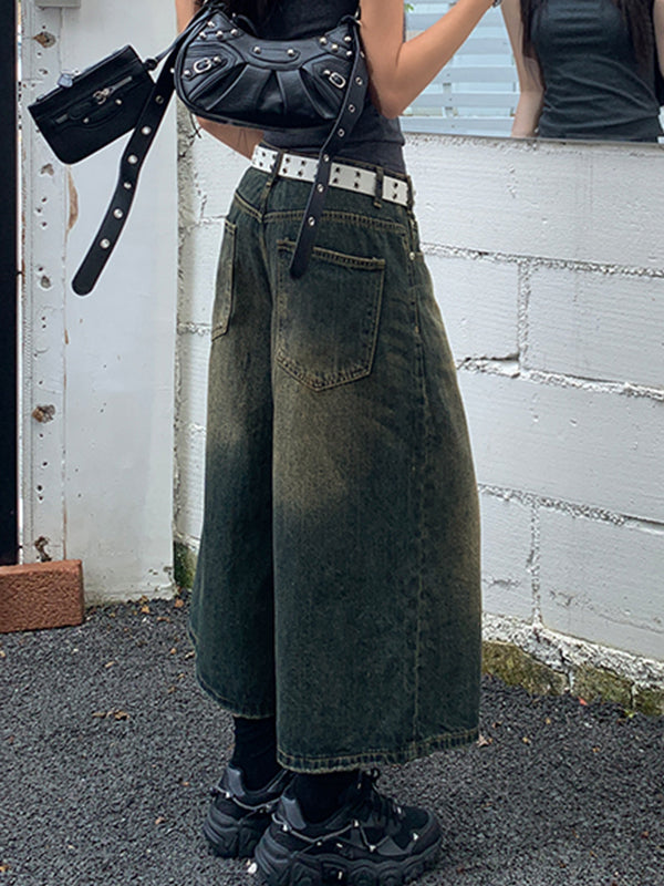WIDE LEG JEANS WITH STUDDED BELT - WIDE LEG CUT STYLE