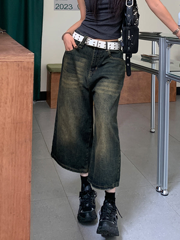 WIDE LEG JEANS WITH STUDDED BELT - WIDE LEG CUT STYLE