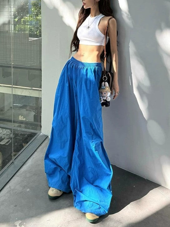 WIDE LEG PANTS IN BLUE - BAGGY WIDE LEG CUT DESIGN